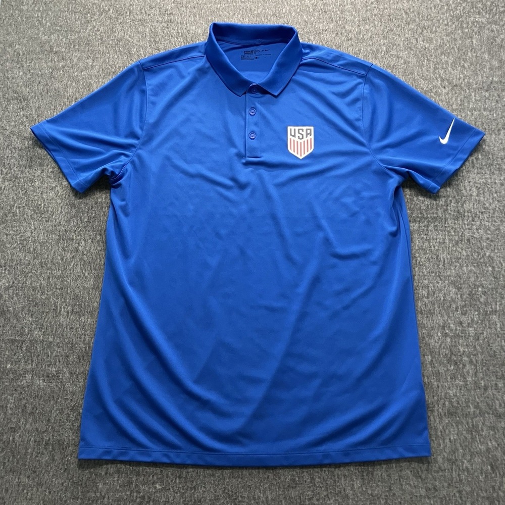 Nike Dri-Fit USA Soccer Polo Shirt Large Royal Blue Men's Official Team Apparel